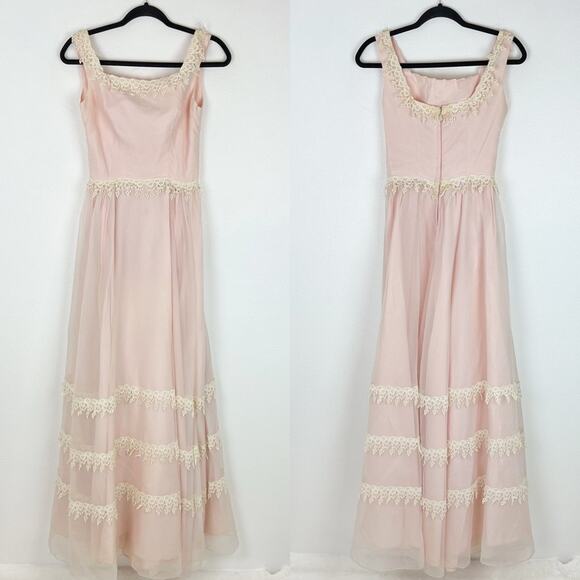 Vintage 1970s Handmade Blush Pink Formal Gown Prairie Romance Metal Zipper - Picture 4 of 11